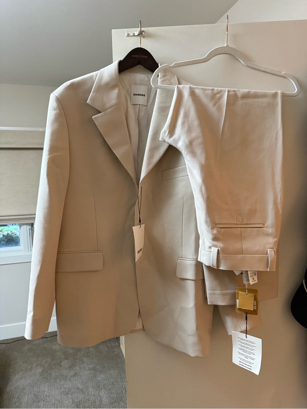 Sandro Men's Light Cream Two-Piece Suit Blazer & Trousers